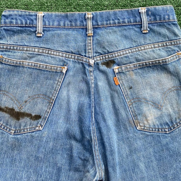 VTG 70s Levi’s Big E Orange Tab Bell Bottom Jeans Men’s 32x29 Distressed - Picture 6 of 13